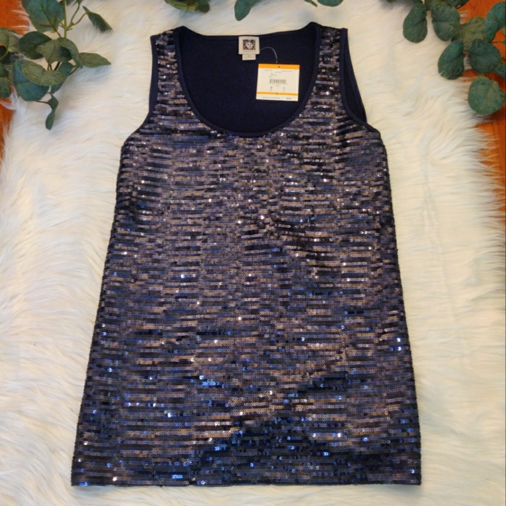 Navy Sequin Tank by Anne Klein
